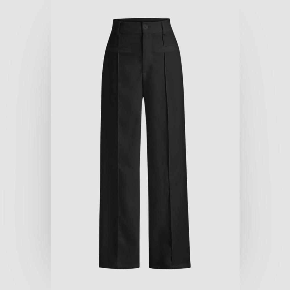 SOLID STITCH STRAIGHT-WIDE LEG TROUSERS